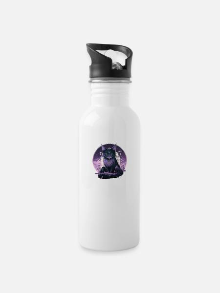 Galaxy Maine Coon - Trinkflasche mit integriertem Trinkhalm - Weiß