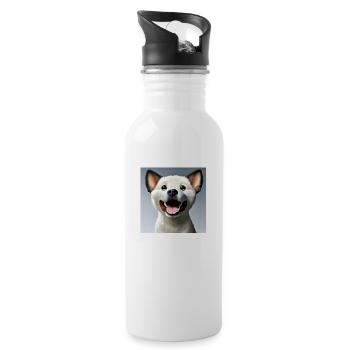 weisser Hund anime style - Trinkflasche mit integriertem Trinkhalm - Weiß - Rechts