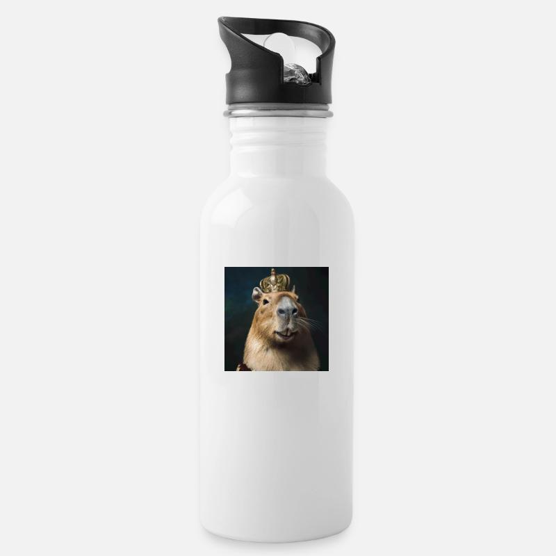 Capybara mit Krone - Trinkflasche mit integriertem Trinkhalm - Weiß