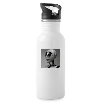 Menschlicher Roboter schwarz und weiß - Trinkflasche mit integriertem Trinkhalm - Weiß - Rechts