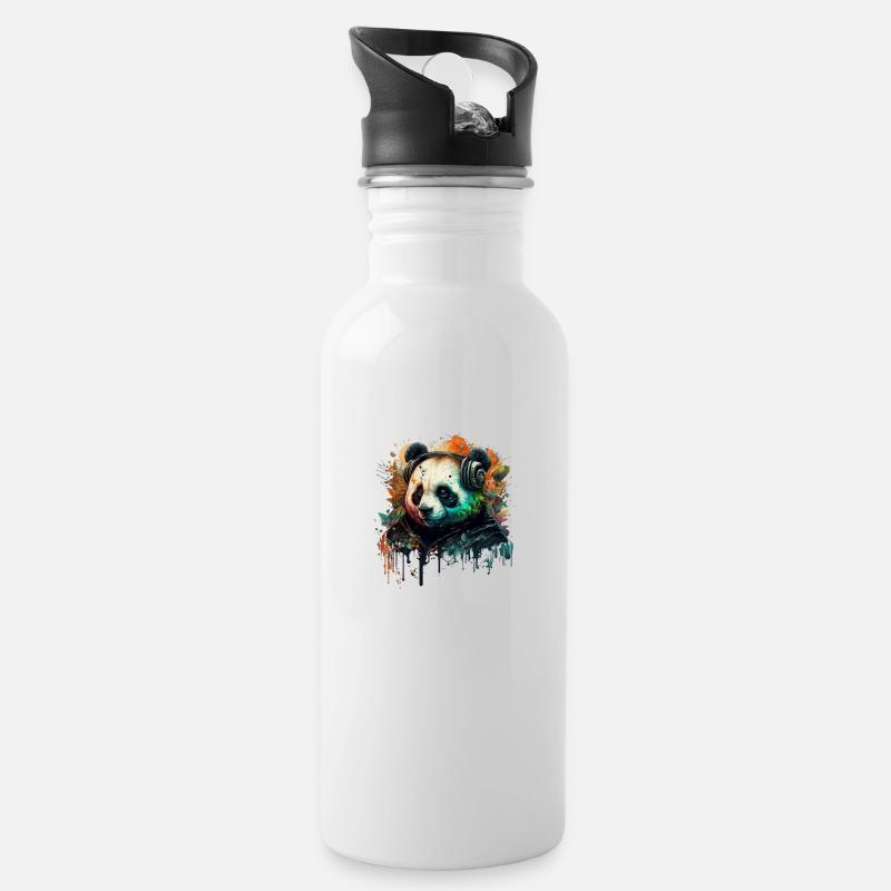 Panda im Einklang mit der Musik - Trinkflasche mit integriertem Trinkhalm - Weiß