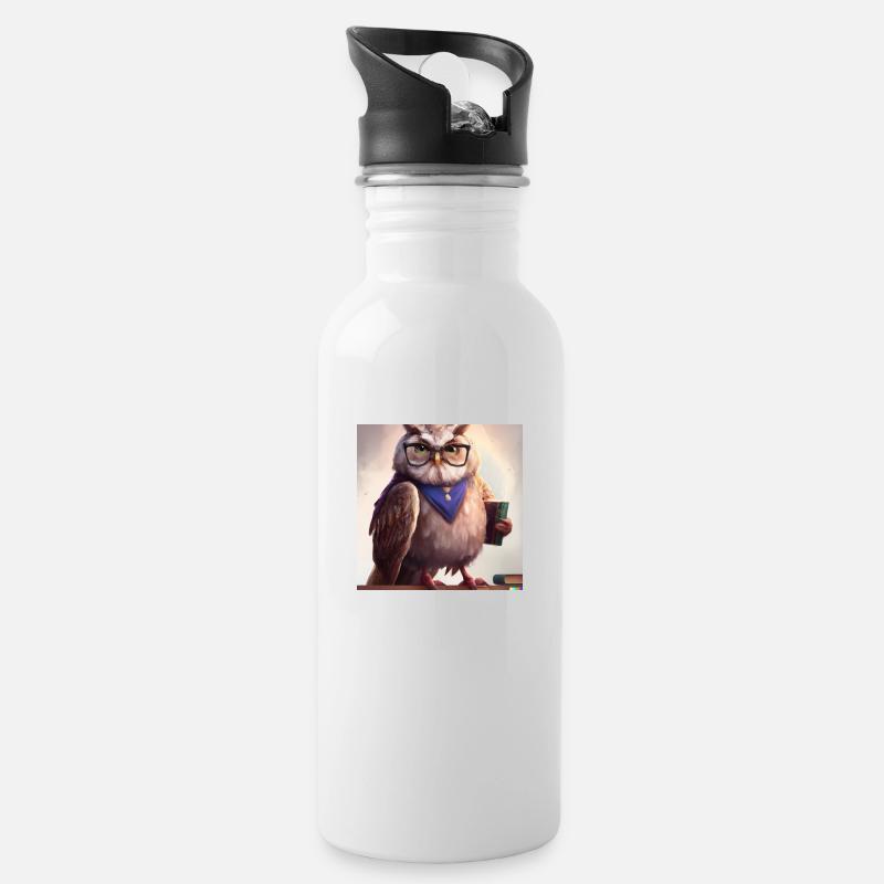 Eule als Bibliothekar digital art - Trinkflasche mit integriertem Trinkhalm - Weiß