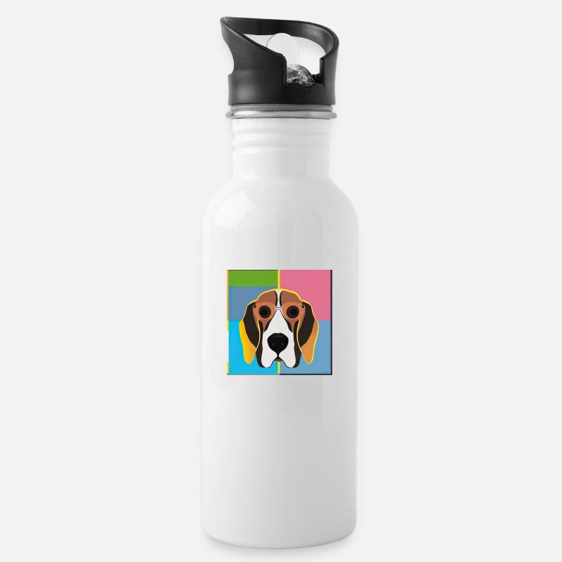 Pop Art Hund - Trinkflasche mit integriertem Trinkhalm - Weiß