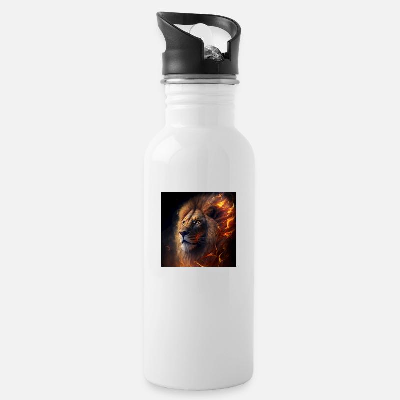 Lion enflammé - Gourde avec paille intégrée - blanc