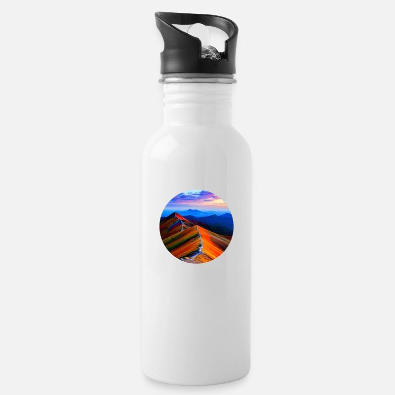 Buntes Gebirge - Trinkflasche mit integriertem Trinkhalm - Weiß