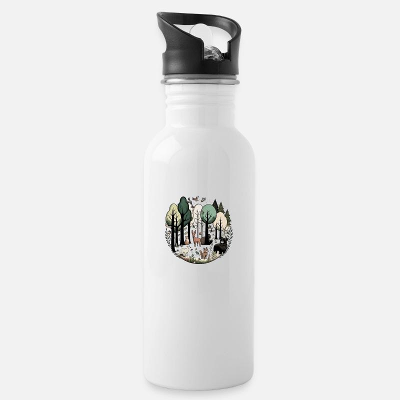 Waldtiere - Trinkflasche mit integriertem Trinkhalm - Weiß
