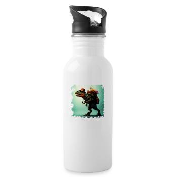 Bergsteiger und Wanderer Tyrannosaurus Rex lustig - Trinkflasche mit integriertem Trinkhalm - Weiß - Rechts