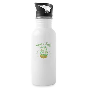 Vegan ist lecker - Trinkflasche mit integriertem Trinkhalm - Weiß - Rechts