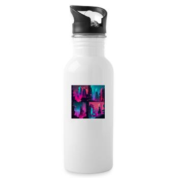 strange new world city im cyber punk style neon - Trinkflasche mit integriertem Trinkhalm - Weiß - Rechts
