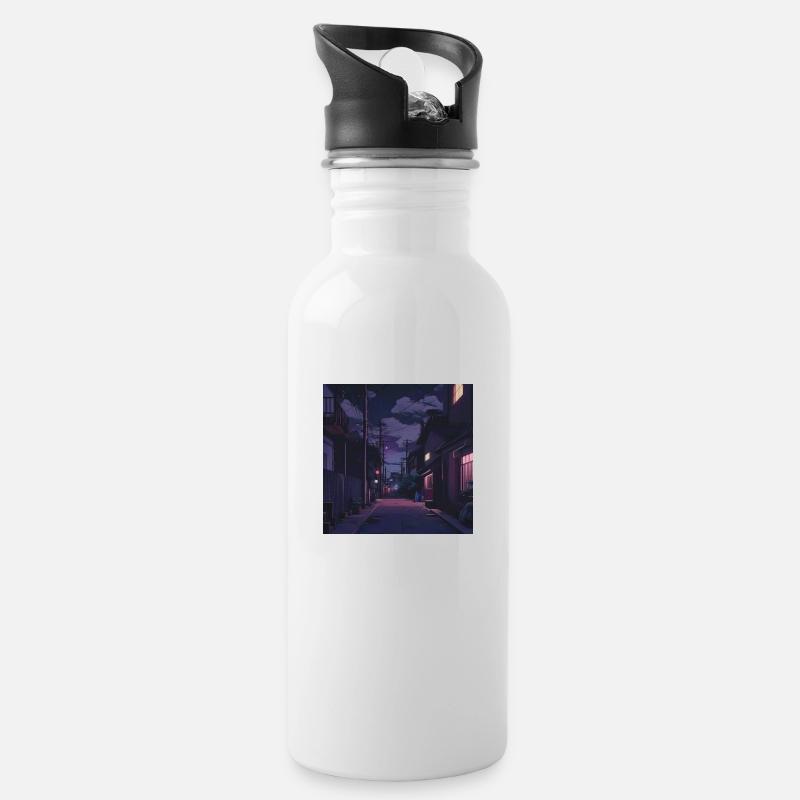 Lofi night - Trinkflasche mit integriertem Trinkhalm - Weiß