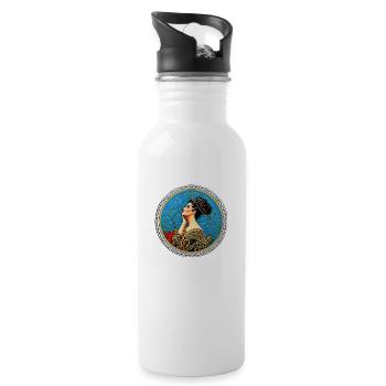 Woman Badge ArtNouvaue 13 - Trinkflasche mit integriertem Trinkhalm - Weiß - Rechts