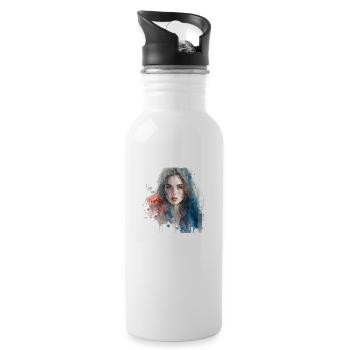 Portrait peinture à l''eau - Gourde avec paille intégrée - blanc - Droite