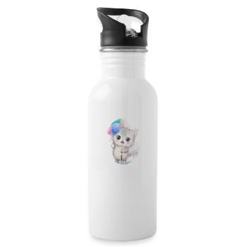 Kätzchen Katze mit Luftballon Gemälde - Trinkflasche mit integriertem Trinkhalm - Weiß - Rechts