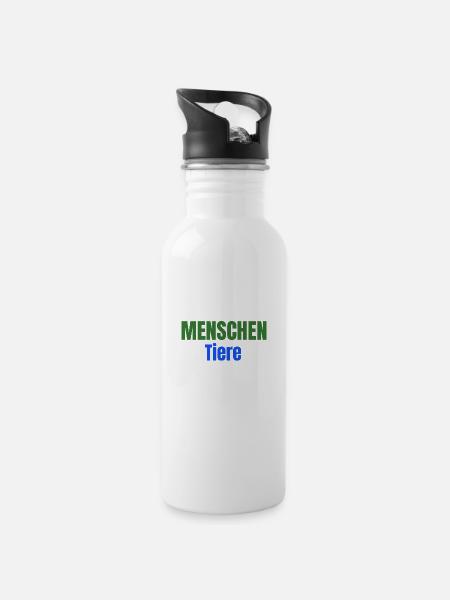 Ich hasse Menschen Tiere sind Ok - Trinkflasche mit integriertem Trinkhalm - Weiß