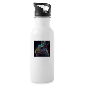 Farbiger Hase, einzigartiges Design - Trinkflasche mit integriertem Trinkhalm - Weiß - Rechts