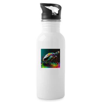 Farbige Schildkröte, einzigartiges Design - Trinkflasche mit integriertem Trinkhalm - Weiß - Rechts