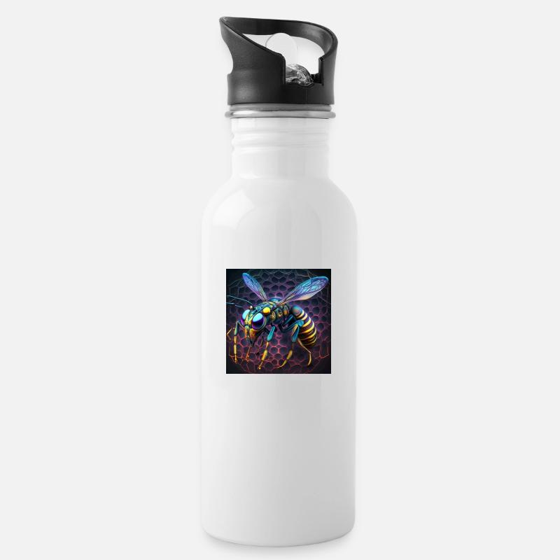 Farbige Wespe, einzigartiges Design - Trinkflasche mit integriertem Trinkhalm - Weiß