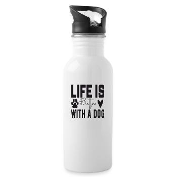 Life Is Better With A Dog - Water bottle with straw - white - Right