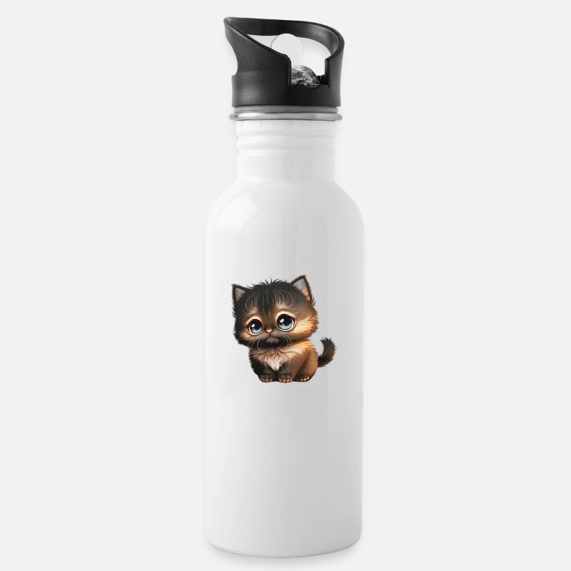 chaton chibi - Gourde avec paille intégrée - blanc