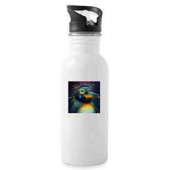 Farbiger Pinguin mit Brille, einzigartiges Design - Trinkflasche mit integriertem Trinkhalm - Weiß - Rechts