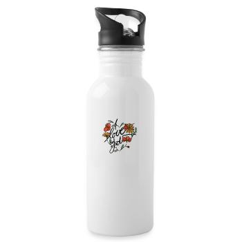 Heart of flowers I love you - Water bottle with straw - white - Right