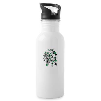 skull with black and green Indian headdress - Water bottle with straw - white - Right