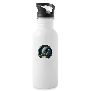 Astronaut relaxing with beer cool illustration - Water bottle with straw - white - Right