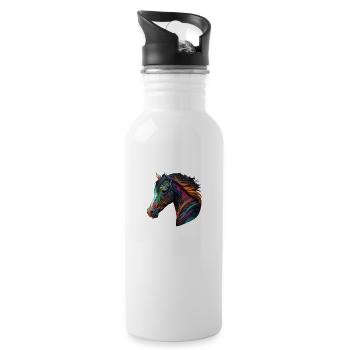 MEHRFARBIGES PFERD - Trinkflasche mit integriertem Trinkhalm - Weiß - Rechts