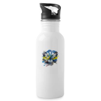 Friede für die Ukraine - Trinkflasche mit integriertem Trinkhalm - Weiß - Rechts