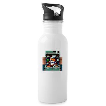 kochende Katze in 8 Bit als Chefkoch in der Küche - Trinkflasche mit integriertem Trinkhalm - Weiß - Rechts