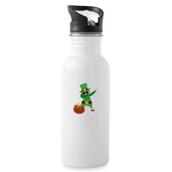 Dabbing Leprechaun Kids Happy St. Patrick's Day - Water bottle with straw - white - Right