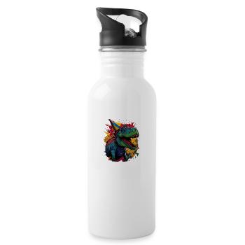 Cool colorful dinosaur motif - T-Rex - Water bottle with straw - white - Right