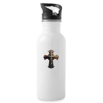 Christian Cross Symbol - Gourde avec paille intégrée - blanc - Droite