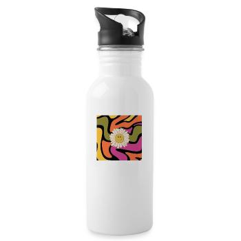 Happy Retro Flower Power - Trinkflasche mit integriertem Trinkhalm - Weiß - Rechts