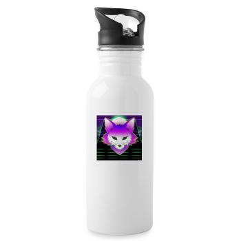 Kitsun Vaporwave Japanische Kami Vaporwave Kitsune - Trinkflasche mit integriertem Trinkhalm - Weiß - Rechts