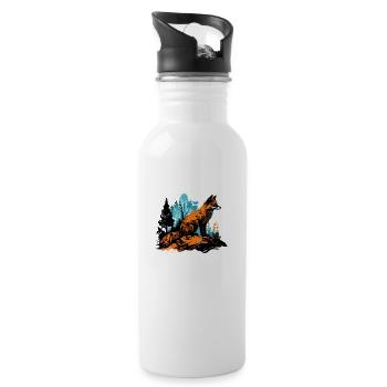 Cooles Fuchs Aquarell im Wald - Street Art - Trinkflasche mit integriertem Trinkhalm - Weiß - Rechts