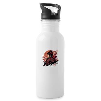 Wunderschöne Kriegerin mit Kirschblüten Sakura - Trinkflasche mit integriertem Trinkhalm - Weiß - Rechts