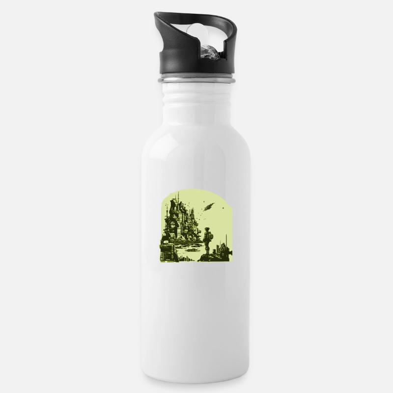 Science Fiction Comic Artwork im 8 Bit Retro Stil - Trinkflasche mit integriertem Trinkhalm - Weiß