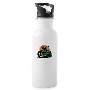 Cool vintage motorcycle chopper in green - Water bottle with straw - white - Right