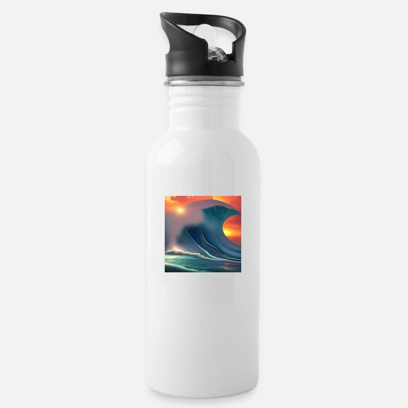 Grosse vague au coucher du soleil - Gourde avec paille intégrée - blanc