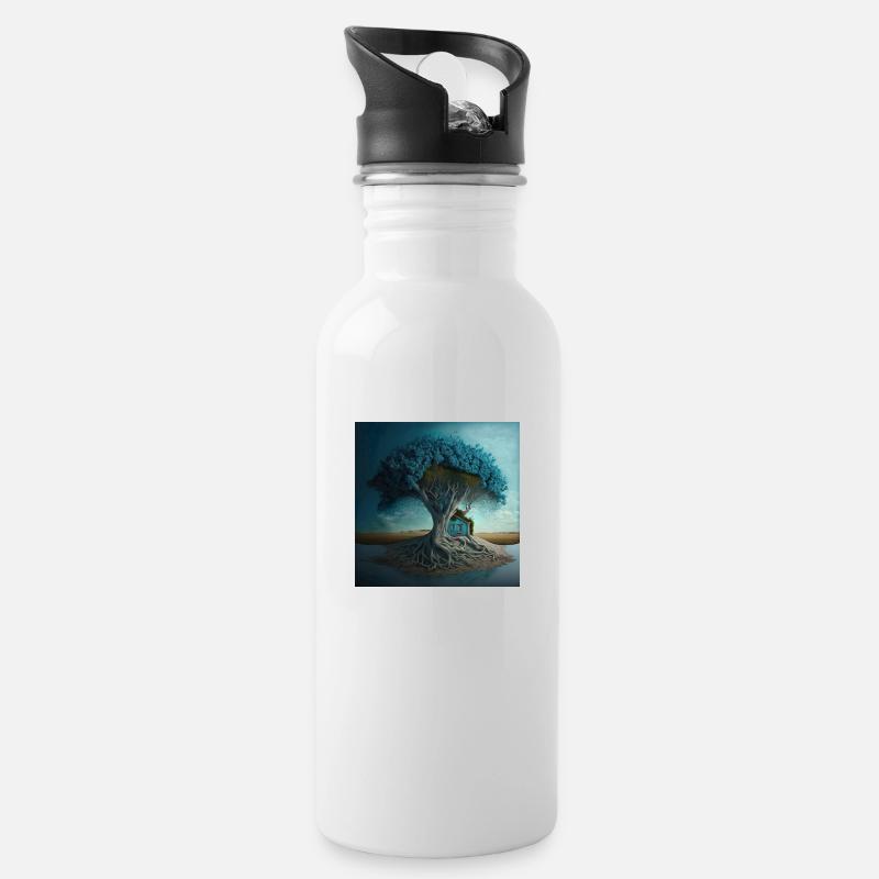 Zen-Baum n°4 - Trinkflasche mit integriertem Trinkhalm - Weiß
