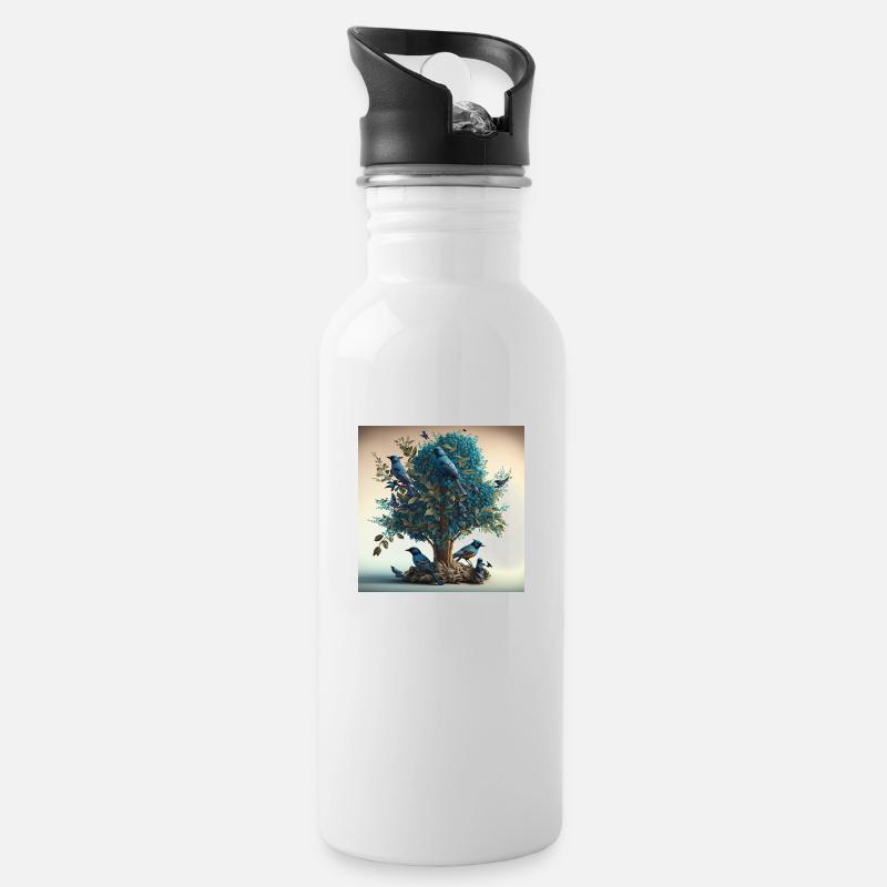 Zen-Baum n°5 - Trinkflasche mit integriertem Trinkhalm - Weiß