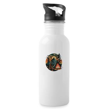 Zelten mit Bier und Lagerfeuer in der Natur. - Trinkflasche mit integriertem Trinkhalm - Weiß - Rechts