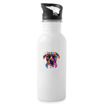 Hund mit Brille - Trinkflasche mit integriertem Trinkhalm - Weiß - Rechts