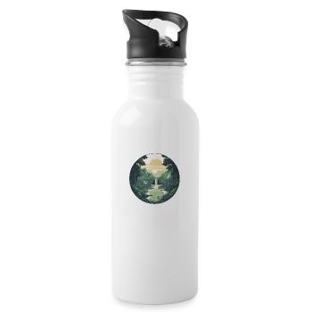 Flowing beauty - Vintage landscape in a circle - Water bottle with straw - white - Right