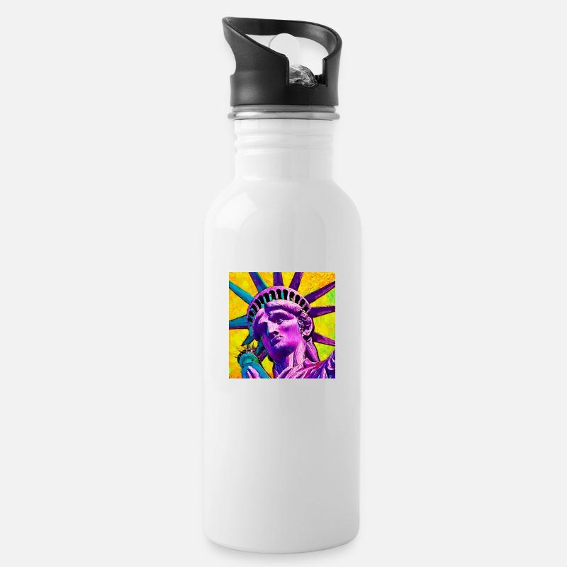 Freiheitsstatue - Trinkflasche mit integriertem Trinkhalm - Weiß