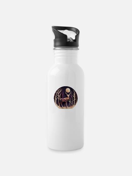 Cerf avec lune dans la forêt avec des arbres - Papercut - Gourde avec paille intégrée - blanc