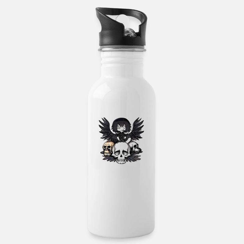 Rabe sitzt auf einem Schädel - Trinkflasche mit integriertem Trinkhalm - Weiß