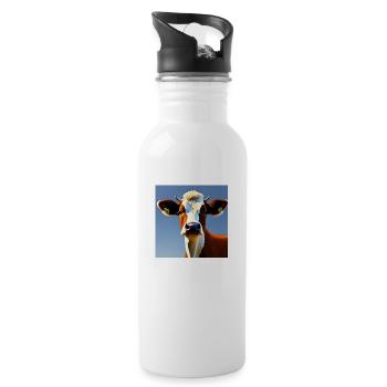 Brown and White Cow - Water bottle with straw - white - Right