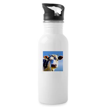 Cow with horns - Water bottle with straw - white - Right